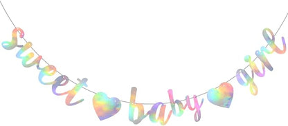 BEISHIDA Pre-Strung Iridescent Girl Baby Banner Baby Shower Decor | NO DIY by Beishida