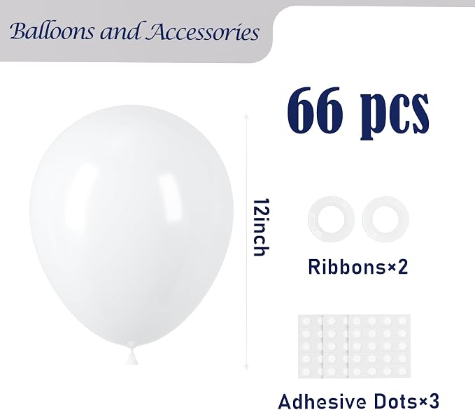 Voircoloria 66pcs White Latex Party Balloons, 12inch | - Image 2
