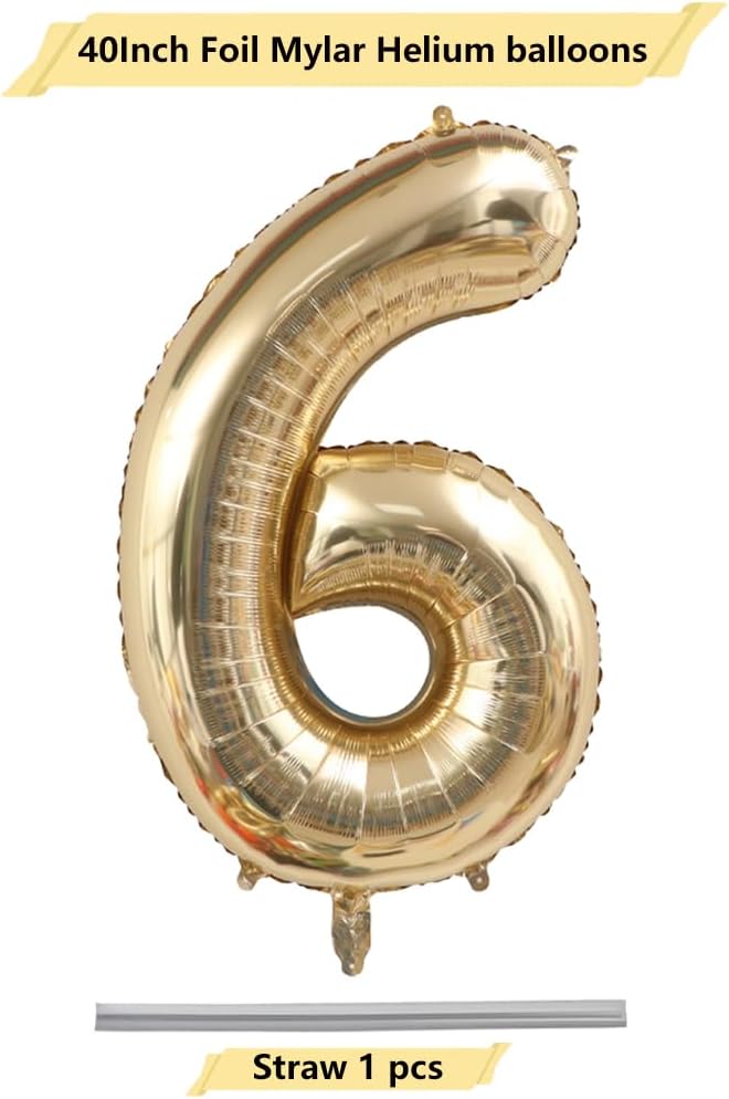 Light Gold Number 6 Foil Balloon 40IN Champagne Gold 6 Mylar Helium Balloon | - Image 2