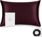 Standard Silk Pillowcase and Random Color Scrunchie Gift Set ALASKA BEAR Pillow Cases for Acne, Eyelashes & Extensions (1 Pack, Red Burgundy), Standard 20"x26"