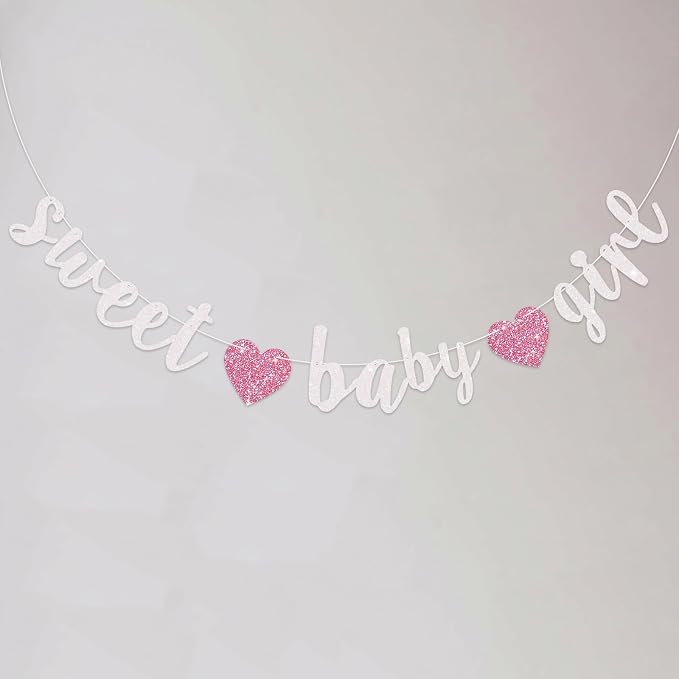 BEISHIDA Pre-Strung Glitter White Pink Girl Baby Banner Baby Shower Decor | NO by Beishida