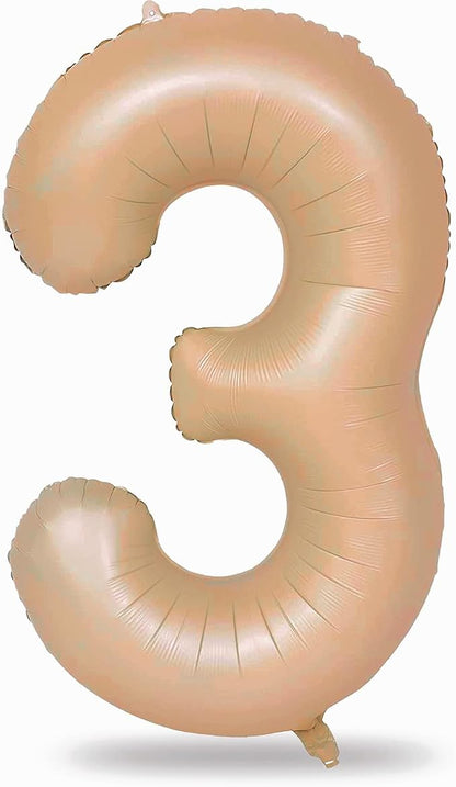 Apricot Number 3 Balloon for Girls Boys, 40 Inch Large Nude Number 0-9 Foil by Lingqiang
