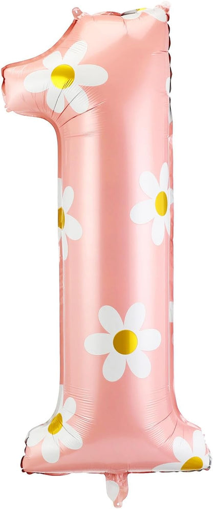 Jenaai 40 Inches Daisy Number Balloon Pink Inflating Foil Balloons Boho by Jenaai