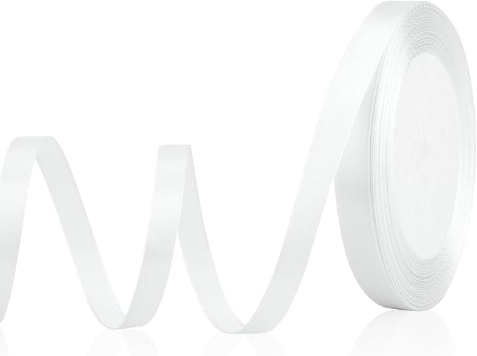 White Ribbons for Gift Wrapping 3/8 in 25 Yards Satin Ribbons for Hair Crafts by OALCQ