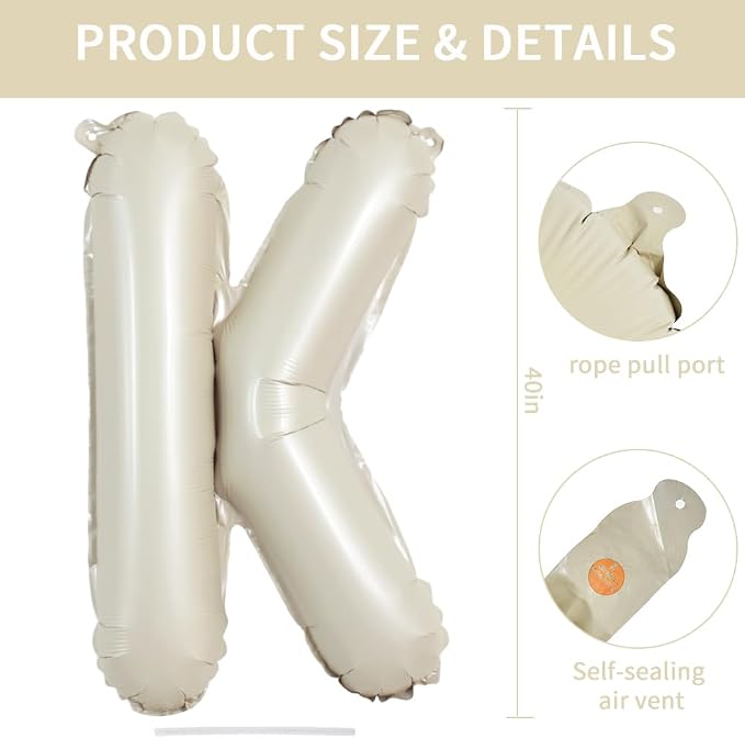 TONIFUL 40 Inch Large Cream White Letter K Balloons Giant Alphabet Letter - Image 2