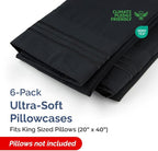King Pillow Cases Set of 6 - Ultra Soft Hotel Quality Pillowcase Covers - Comfy & Wrinkle Free - Shrink, Stain and Fade Resistant - Easy-Care, Machine Washable Pillow Protectors - 6 Piece Set - Black