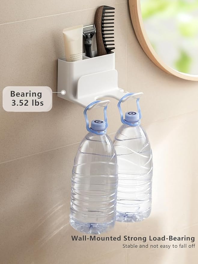 Hair Dryer Holder, Blow Dryer Hanger Wall Mount for Hair Dryer Hook with Plug&Cord Organizer Self Adhesive for Cabinet Bathroom (White Style B (1 Pack))