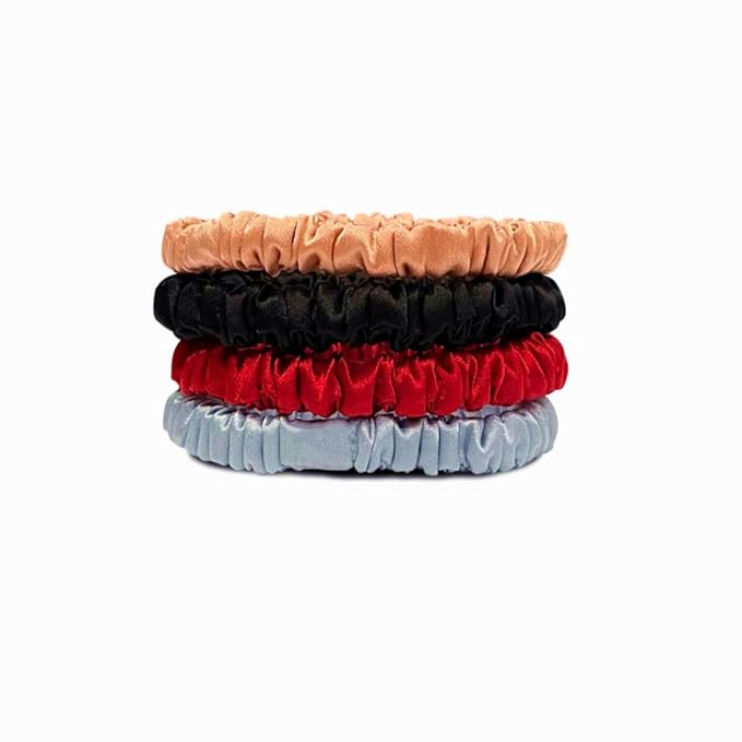 Suncdelv Silk,100% Silk Scrunchies for Hair,22 Momme Hair Ties for Anti-Crease & Breakage,Natural Women Hair Accessories，Fashion Hairbands 4PCS（Pink, black, red, blue）