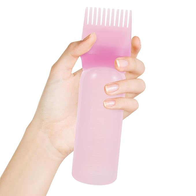 Root Comb Applicator Bottles Hair Dye Comb Bottle for Precise Application Hair Coloring and Oil Treatment Pink