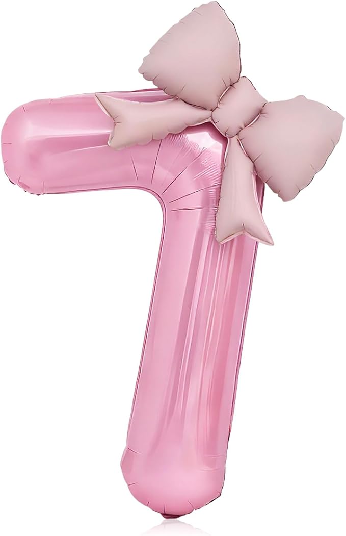 Bow Pink 7 Balloons, 40 Inch Giant Pink Bow Helium Foil Number 7 by Vsdski