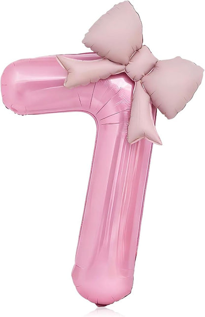 Bow Pink 7 Balloons, 40 Inch Giant Pink Bow Helium Foil Number 7 by Vsdski