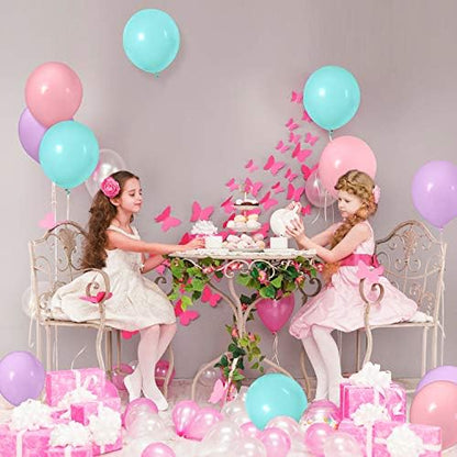 TecUnite 100 Pcs Pink Purple Blue Latex Balloons 13 Inch Colorful Round Balloons - Image 2