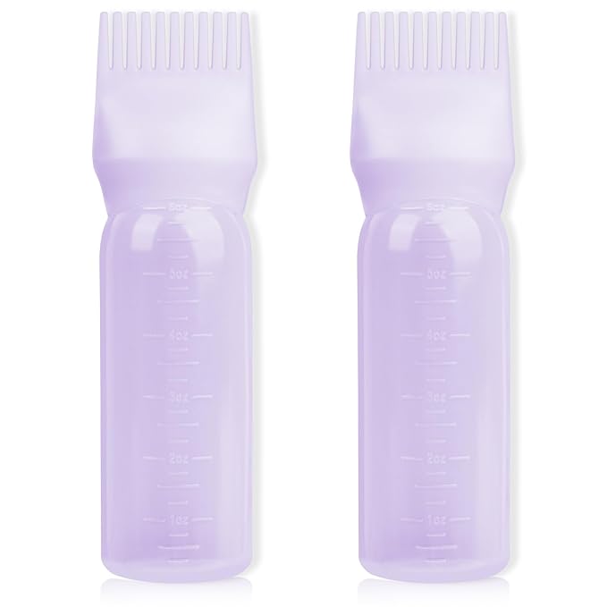 BLAAROOM Root Comb Applicator 6 Ounce, 2 Pack Hair Oil Dispenser With Brush for Oiling and Dyeing - Purple