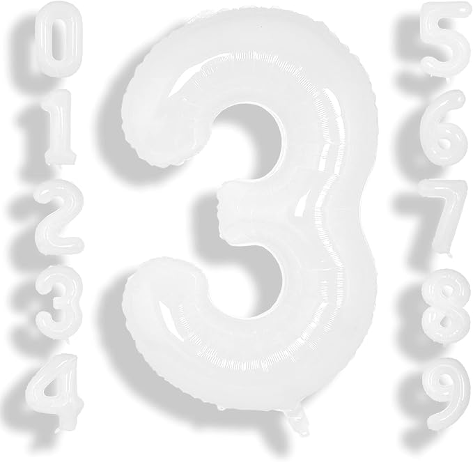 SUWEN 40 Inch White Large 3 Balloon Number Big Foil Helium Numbers 0-9 | Giant by SUWEN