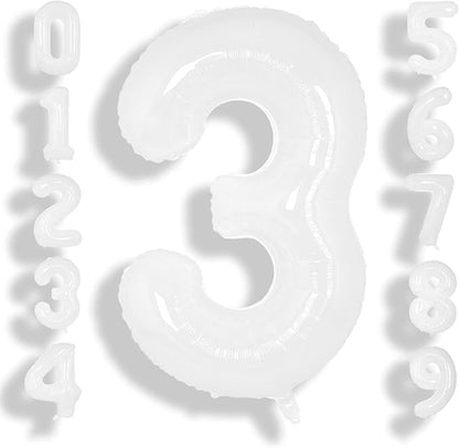 SUWEN 40 Inch White Large 3 Balloon Number Big Foil Helium Numbers 0-9 | Giant by SUWEN