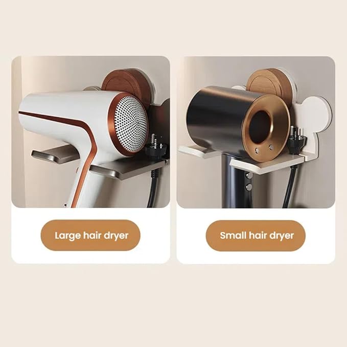 Upgraded Drill-Free Hair Dryer Holder With Hair Tie Organizer- Heavy Duty Double-Stick Tape Wall Mount Organizer for Bathroom, No Drill, Sturdy Carbon Steel Construction, Rust-Resistant (White)