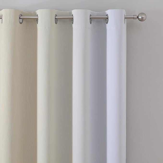 Beige and Grayish White Blackout Curtains & Drapes - Image 4