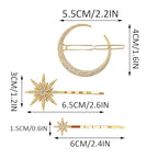 BARTOSI Moon Star Hair Clips Gold Stars Hair pins Crystal Celestial Hair Accessories for Women and Girls (Pack of 3)