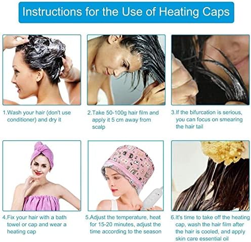 fuwinkr Hair Steamer Thermal Heat Cap Electric Hair Cap Deep Conditioning Natural Hair Scalp Treatment Spa Adjustable Oil Treatment Steamer Hat Hot Head Care(US)
