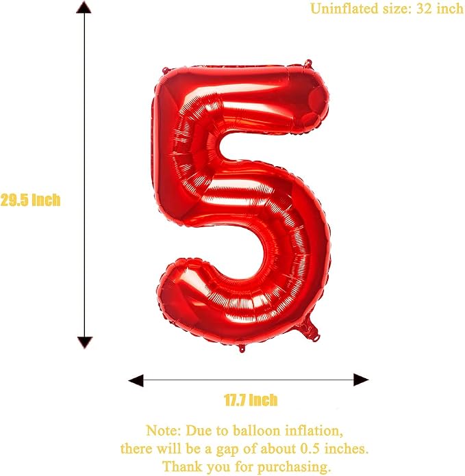 32 Inch Red Number 5 Balloons Foil Ballon Digital Birthday Party Decoration - Image 4
