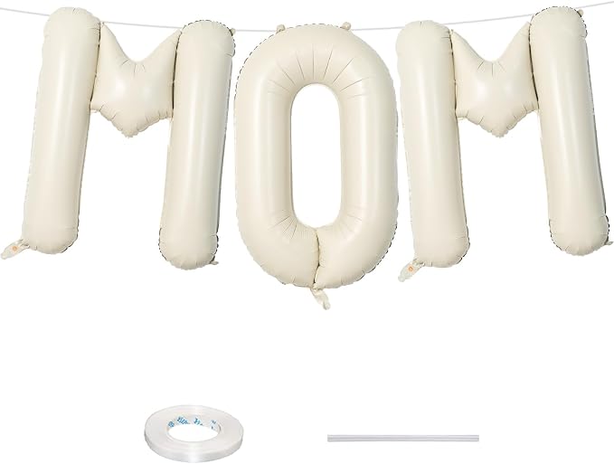 40 Inch Beige Mom Balloons for Mothers Day Decorations, Large Cream Mother's by Lingqiang