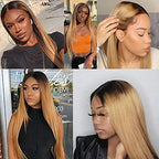 Blonde Bundles Human Hair Ombre Straight Bundle Niegmeag Brazilian Virgin Remy Hair 3 Bundles 22 24 26 Inch 2 Tone Black and Honey Blonde Straight Bundle Double Weft Hair Weave 300g