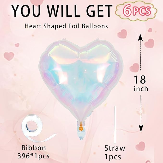 Silver Glitter Heart Ballloons, 18 Inch Bright Foil Love Heart Shaped Balloons - Image 5