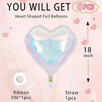 Silver Glitter Heart Ballloons, 18 Inch Bright Foil Love Heart Shaped Balloons - Image 5