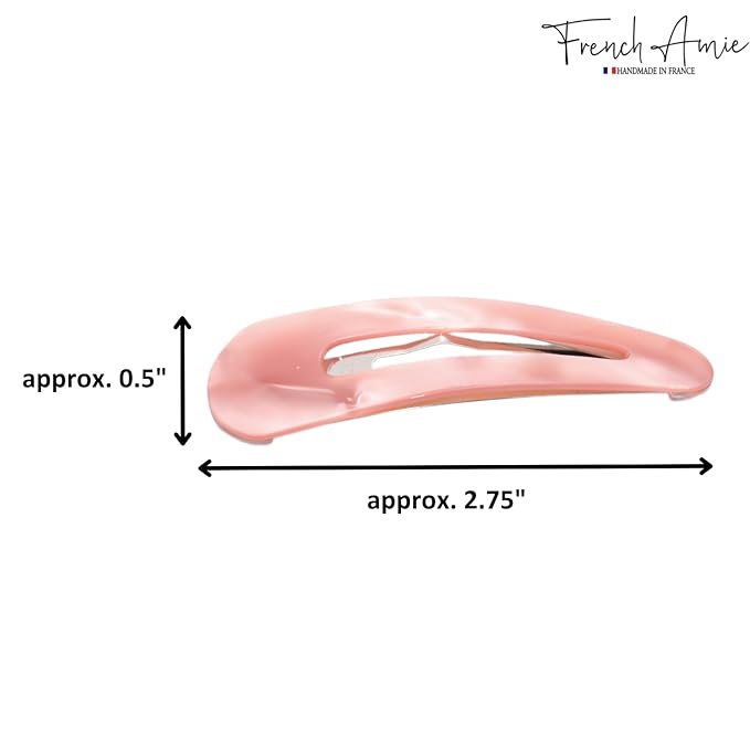French Amie Clic Clac Large Handmade Celluloid Acetate Set of 2 Snap Hair Clips No Slip Side Slide-in Barrette for Women and Girls (Blush Pink)