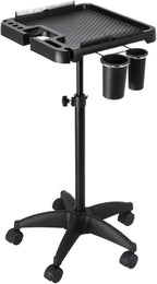 Salon Rolling Tray, Height Adjustable Tattoo Tray Rolling Cart, Storage Utility Trolley for Spa, Beauty Salon Service, Hairdresser Cart with Wheels, Black (Upgrade Black-Tray)