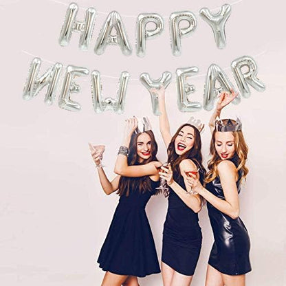 TONIFUL Silver Happy New Year Balloons 16 Inches Mylar Foil Letter Sign Banner - Image 4