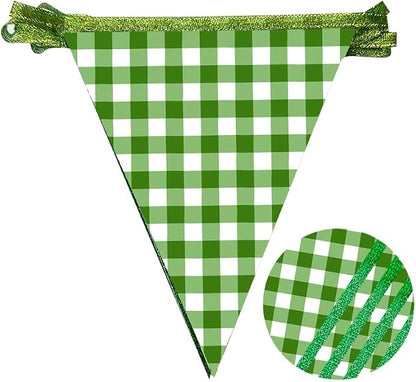 Glitter Green Party Pennant Banner Flag Green Buffalo Plaid Hanging Paper - Image 3