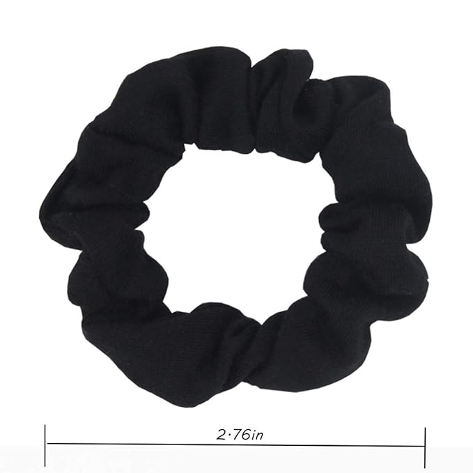 Pack of 12 Cotton Hair Scrunchies Single Jersey Solid Color Ponytail Holders Hair Ties for Girl (Black)