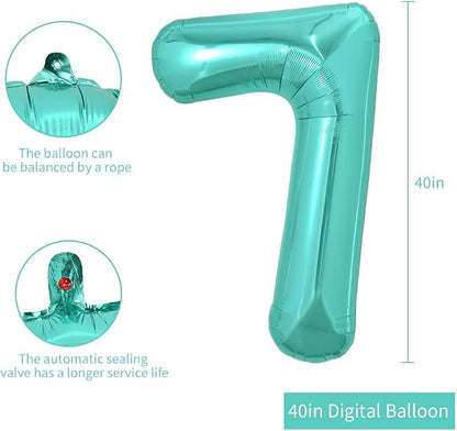 TONIFUL 40 Inch Large Teal Blue Number Balloons, Giant Jumbo Helium Foil Mylar - Image 2