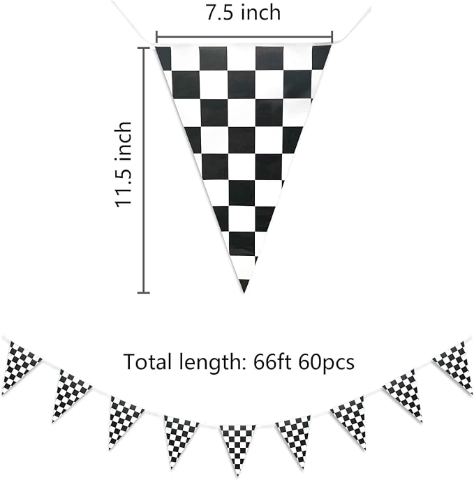 Piokio 60 Pcs Double Sided Plastic Checkered Flag Banner, Racing Birthday - Image 2