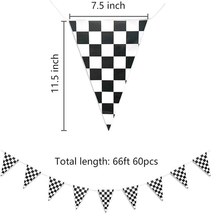 Piokio 60 Pcs Double Sided Plastic Checkered Flag Banner, Racing Birthday - Image 2