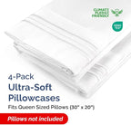 Queen Pillow Cases Set of 4 - Ultra Soft Hotel Quality Pillowcase Covers - Comfy, Cozy & Wrinkle Free - Shrinkage, Stain and Fade Resistant - Machine Washable Pillow Protectors - 4 Piece Set - White