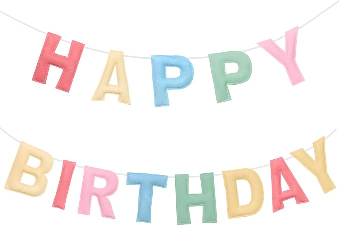 Felt Happy Birthday Banner, Pre-Strung 3D Birthday Rainbow Garland Banner | by Unknown