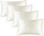 BEDELITE Satin Pillowcase for Hair and Skin, Super Soft Similar to Silk Pillow Cases 4 Pack with Envelope Closure, Cooling Pillowcases for Women Men (20"x26" Standard Size, Ivory)