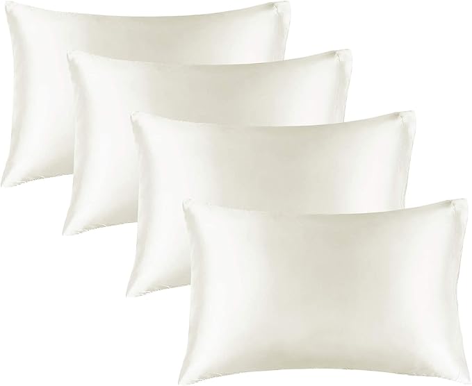 BEDELITE Satin Pillowcase for Hair and Skin, Super Soft Similar to Silk Pillow Cases 4 Pack with Envelope Closure, Cooling Pillowcases for Women Men (20"x36" King Size, Ivory)