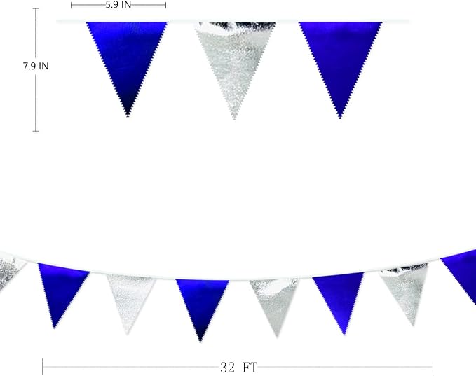 Royal Blue Silver Party Decorations Navy Blue Triangle Pennant Banner Flag - Image 2