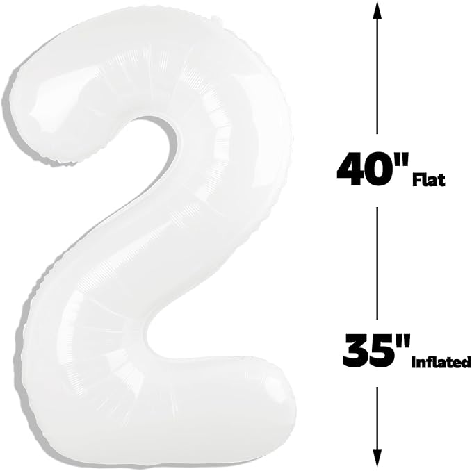 Big 40 Inch White 2 Number Balloon Birthday Decoration, Boy Girl Baby - Image 2