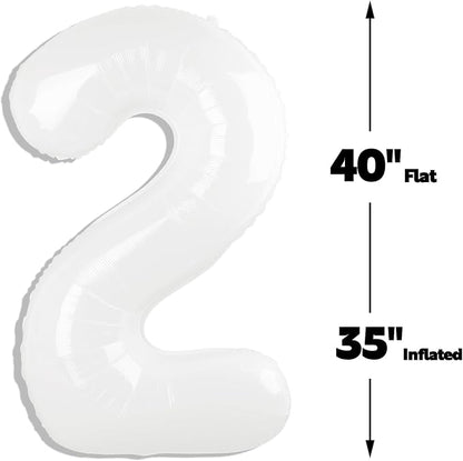 Big 40 Inch White 2 Number Balloon Birthday Decoration, Boy Girl Baby - Image 2