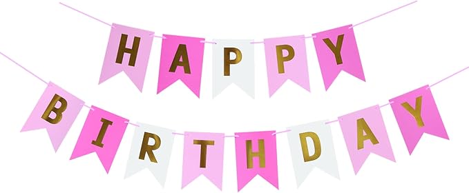 Happy Birthday Banner With Shiny Gold Letters, Swallowtail Design Hanging Signs by Blukey