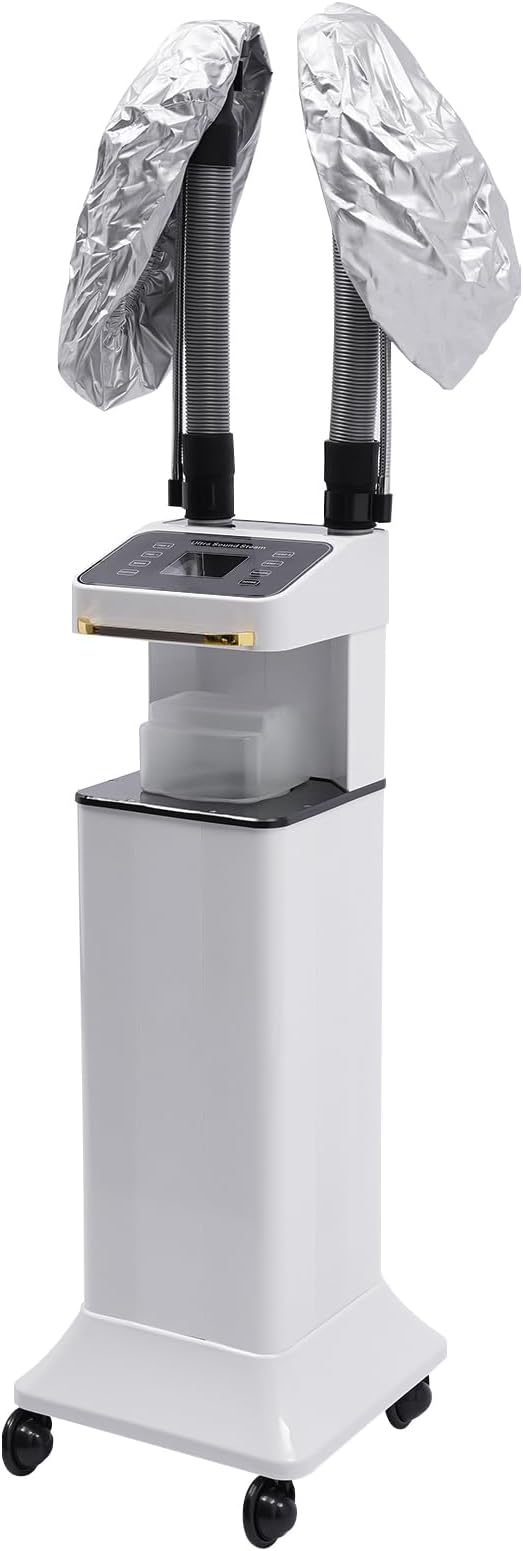 Professional Nano Hair Steamer, 110V 650W Multifunctional Hair Dyeing Machine, Nano Hair Steamer, 2 Steam Caps Hair Oil Machine with Rolling Wheels