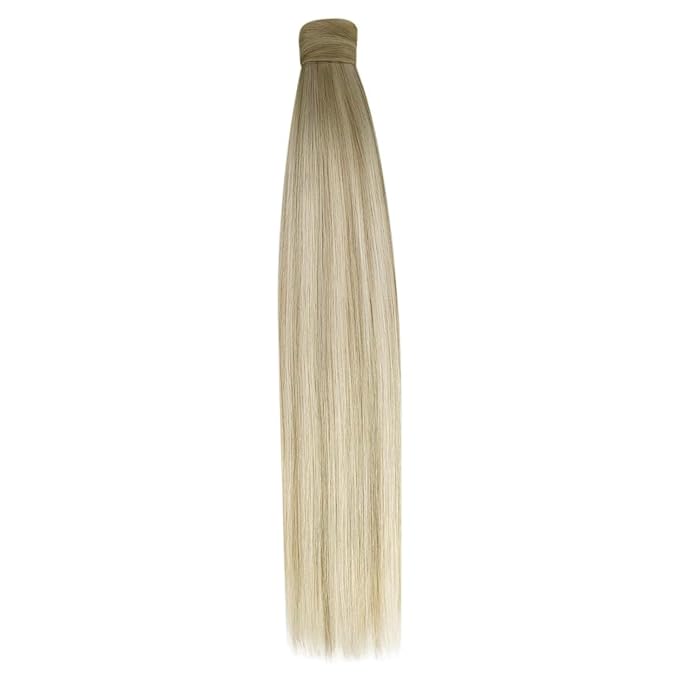 Ve Sunny Hair Extensions Ponytail Real Human Hair Wrap Around Clip in Ponytail Hair Extensions Straight Extensions Human Hair for Women Ash Grey Balayage Platinum Blonde 18inch 80G