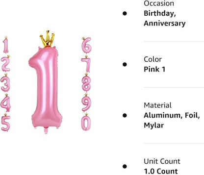 40 Inch Crown Pink Number 1 Balloon, Big Conjoined Light Pink Foil Mylar Helium - Image 8