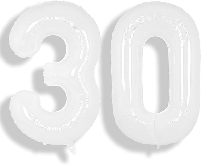 SUWEN 40 Inch White Large 30 Balloon Number Big Foil Helium Numbers 0-9 | Giant by SUWEN