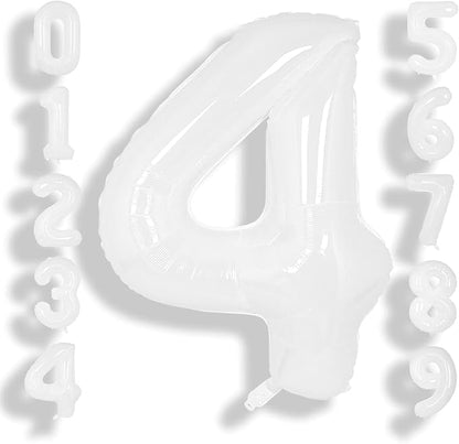 SUWEN 40 Inch White Large 4 Balloon Number Big Foil Helium Numbers 0-9 | Giant by SUWEN