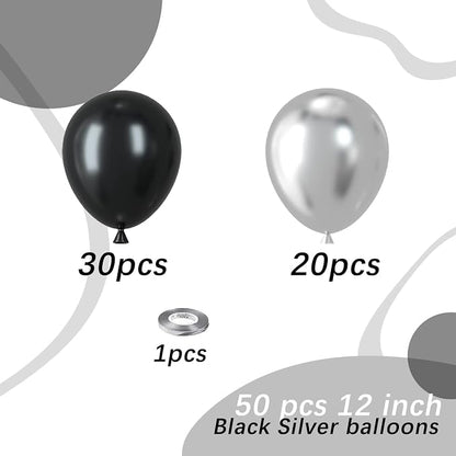 Black and Silver Latex Balloons, Birthday Party Decorations - Image 2
